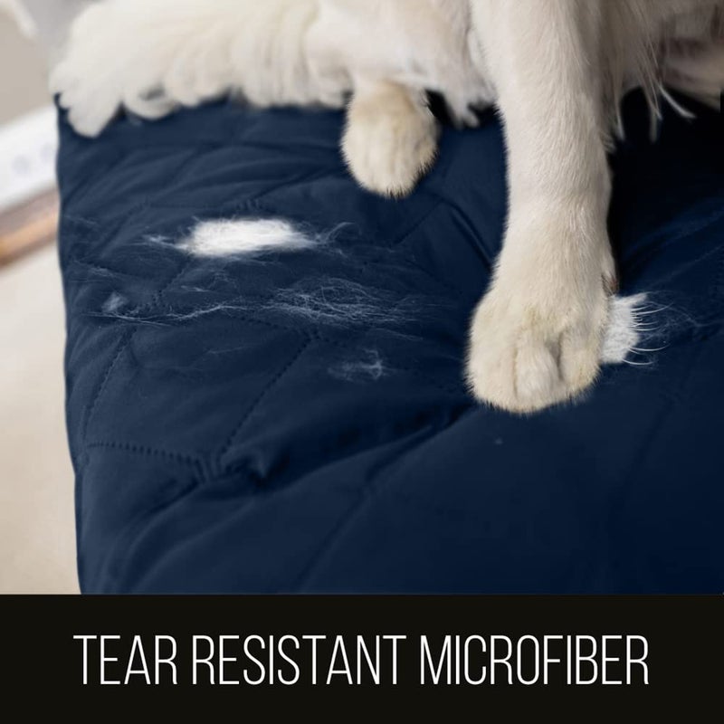 Sofa Shield Couch Slip Cover with Patented Strap, Cushion Protector, US Designed Reversible Stain and Dog Tear Resistant Slipcover, 70 inch Seat, Washable Covers for Dogs Pets, Navy Sand - Image 3